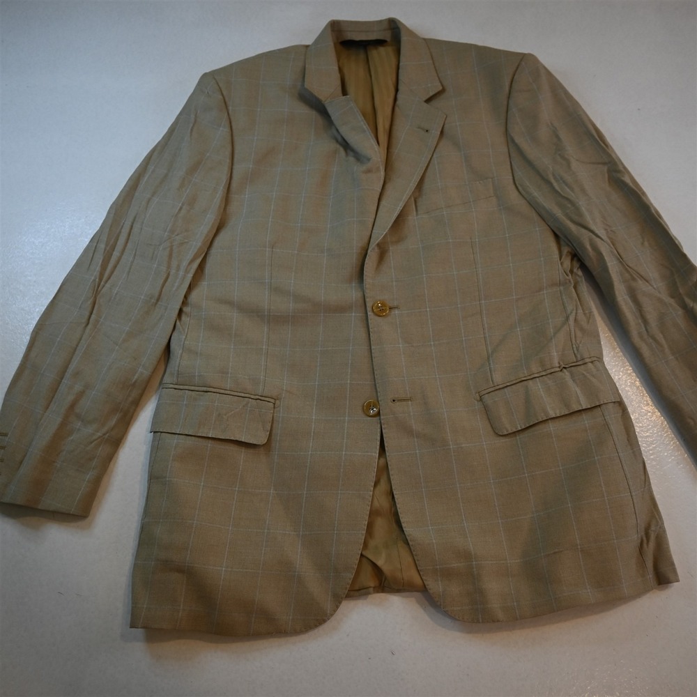 Baroni 42R Beige Windowpane Wool‎ Mens Blazer Suit Jacket Sport Coat